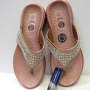 Rose Gold Sparkle Rhinestone Dressy Sandals Flip Flops Wedge Slides Various Size